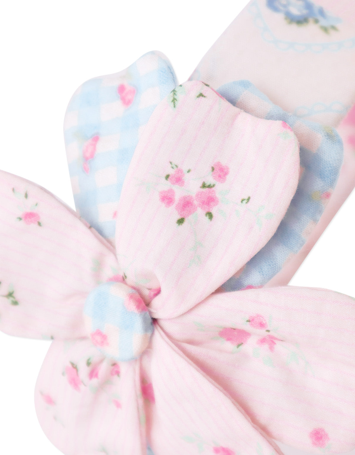 Zinnia Patchwork Headband With Flower Applique close-up detail