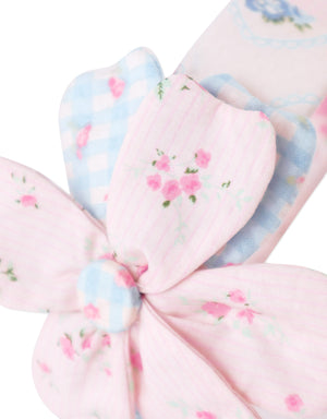 Zinnia Patchwork Headband With Flower Applique close-up detail