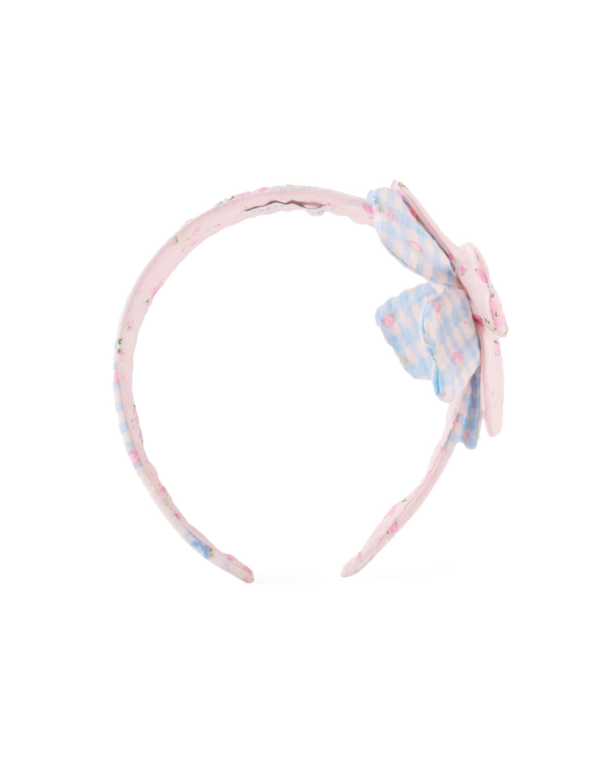Zinnia Patchwork Headband With Flower Applique fabric and fit detail