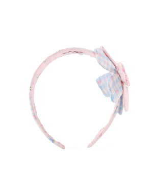 Zinnia Patchwork Headband With Flower Applique fabric and fit detail