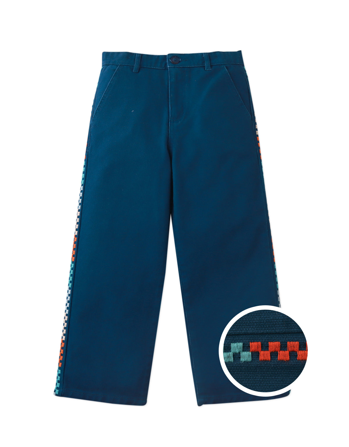 ERIK STRAIGHT LEG PANTS BLUE WITH EMBROIDERED SIDES