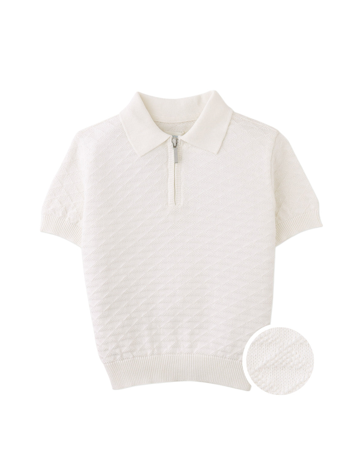 Ludwig Triangle Jacquard Knit Polo with Half-Zip and Ribbed Cuffs