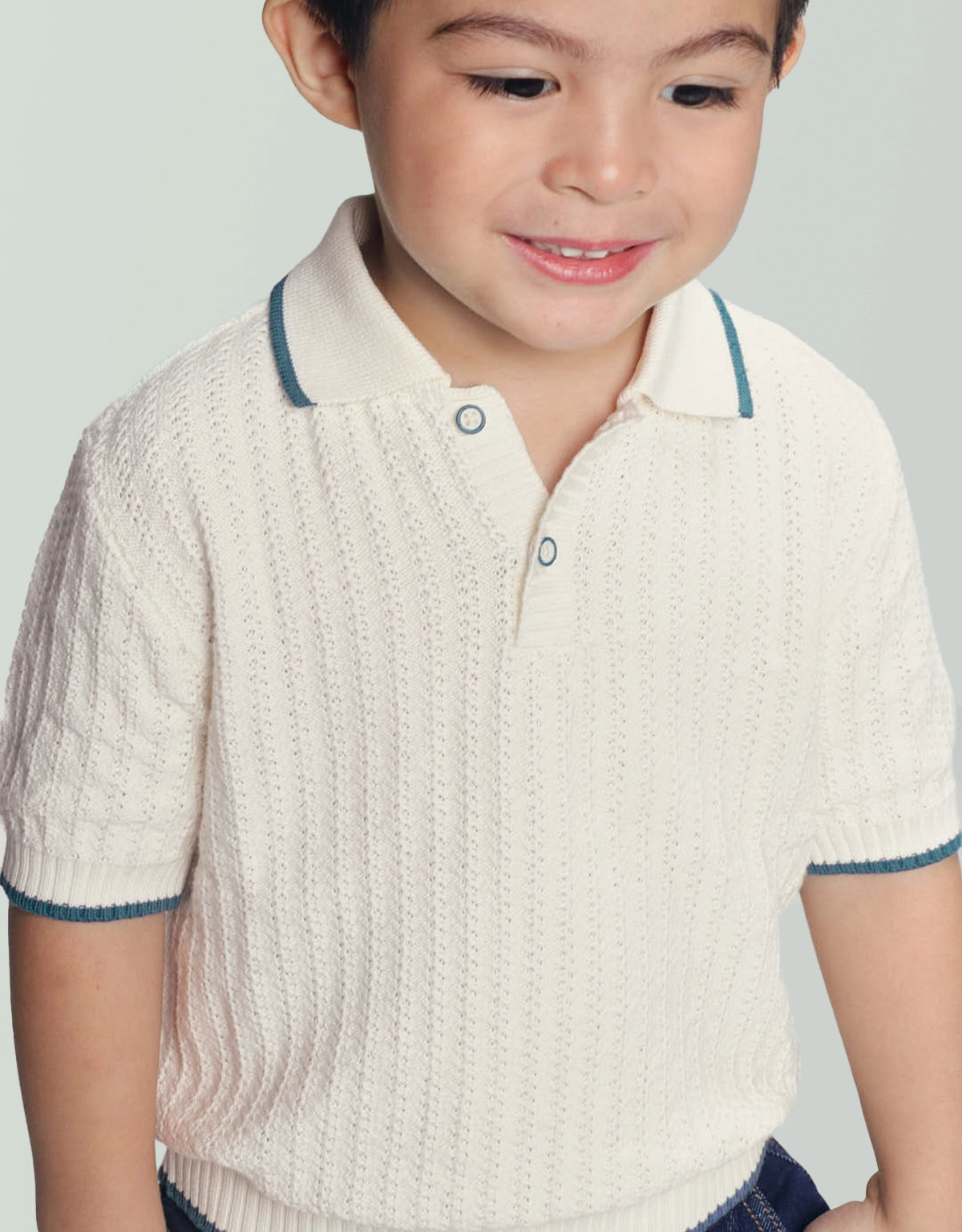 BILL CROCHET-LIKE KNIT POLO SHIRT WITH STRIPE TIPPING