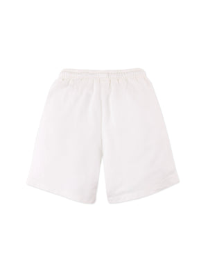 Full back catalog image of the Tim Drawstring Shorts in white with Embroidered GG Logo worn by young boy model for kids from the streetwear-inspired collection of Gingersnaps Philippines, highlighting their relaxed everyday form.