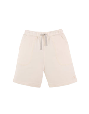 Full front photo of Miles Pull-On Shorts in off-white, showing the pull-on waistband and relaxed short-length silhouette