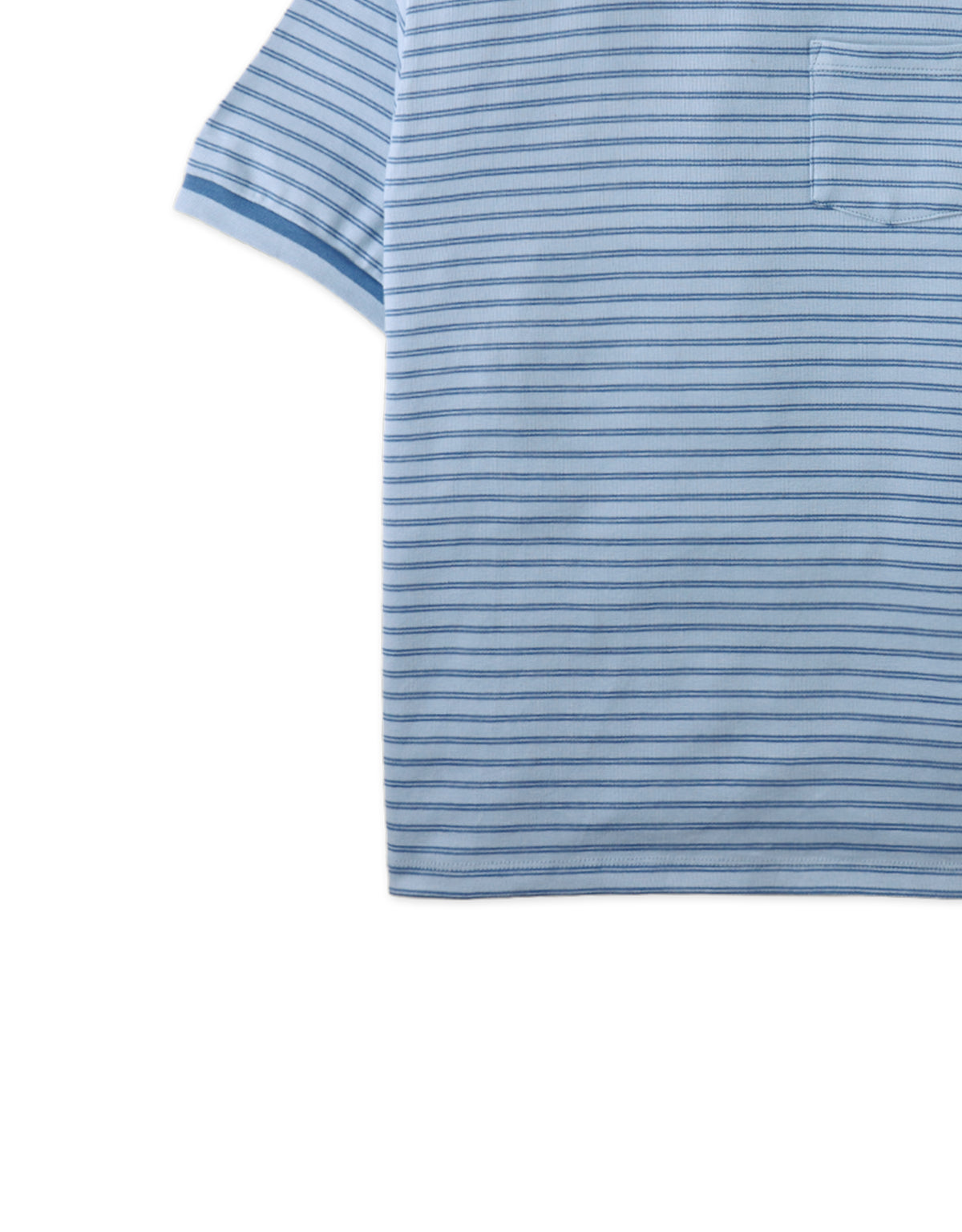 Close-up front detail of the DeMarcus Ribbed Jersey Stripe Tee, highlighting the ribbed jersey weave and blue stripe pattern from the streetwear-inspired collection of Gingersnaps Philippines.