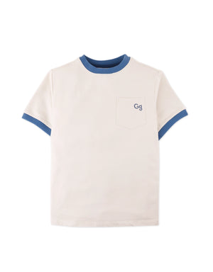 Full front catalog image of the Larry French Terry Tee worn by young boy model, with front pocket for kids from the streetwear-inspired collection of Gingersnaps Philippines.