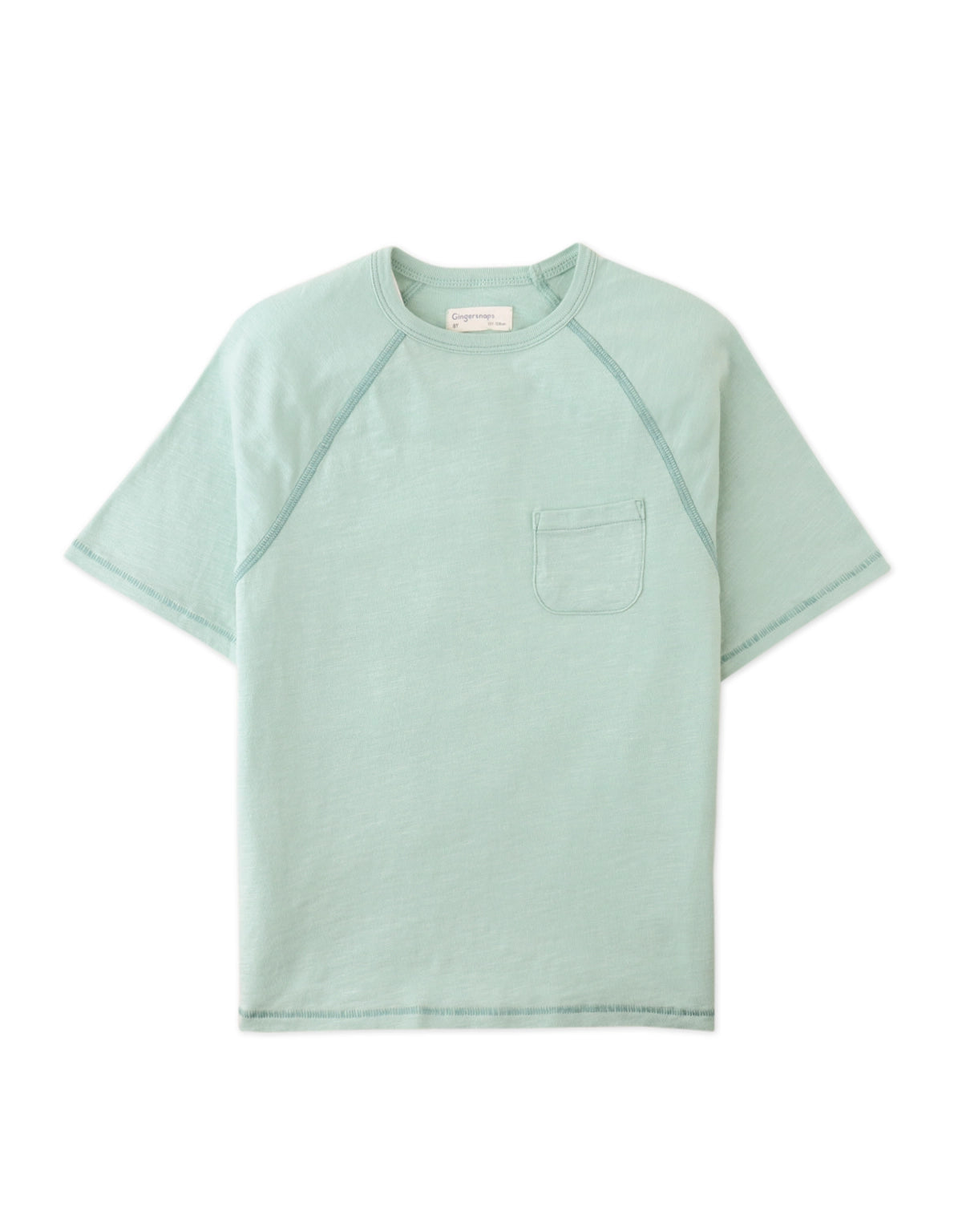 Full front photo of Kevin Jersey Raglan Tee in green showing cotton slub and classic raglan sleeve, from the Holiday collection of Filipino kids fashion brand Gingersnaps Philippines.