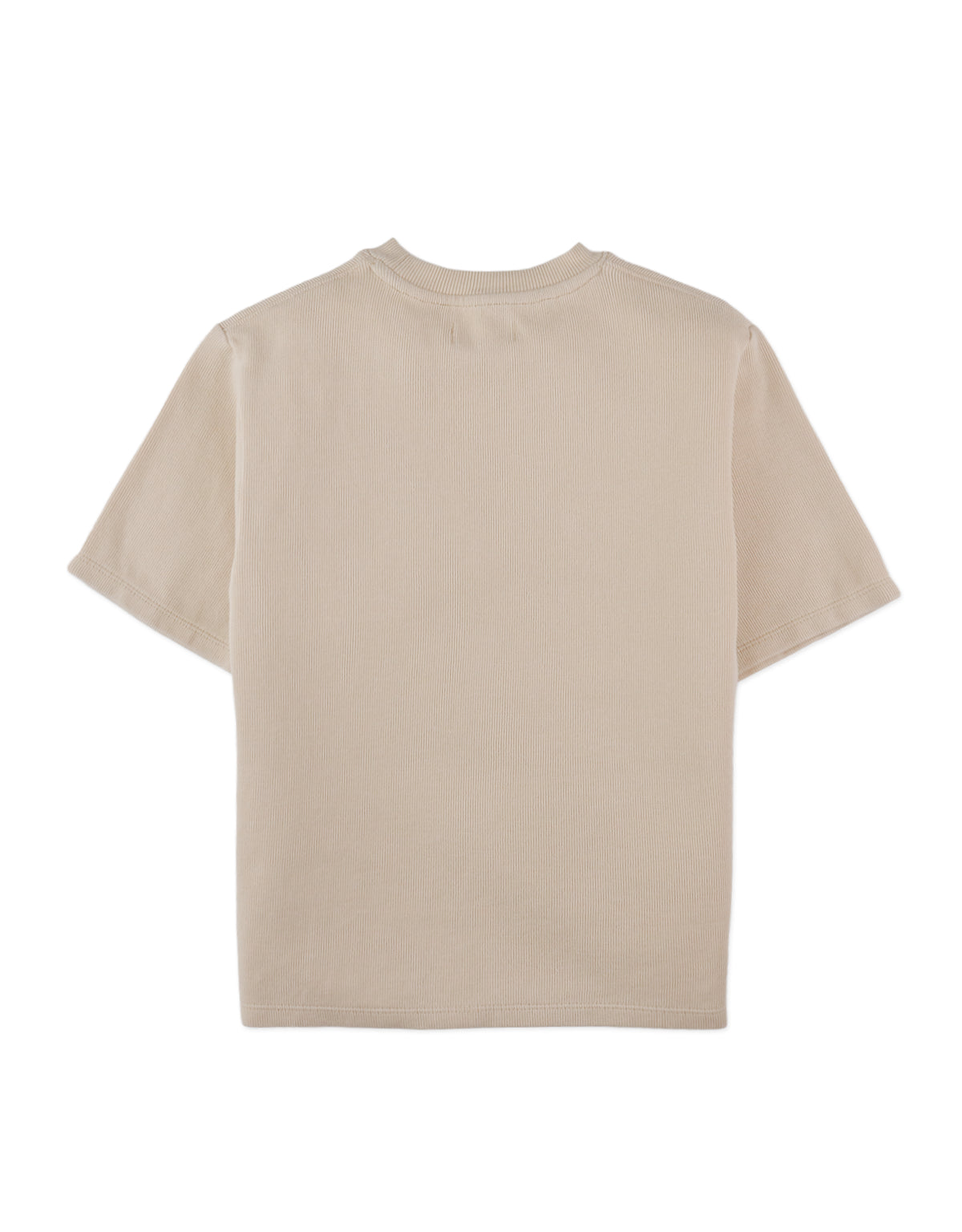 Full back photo of Aris Tee in beige with front pocket, showing the straight back panel and sleeve length, from the Holiday collection of Filipino kids fashion brand Gingersnaps Philippines.