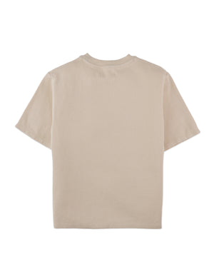 Full back photo of Aris Tee in beige with front pocket, showing the straight back panel and sleeve length, from the Holiday collection of Filipino kids fashion brand Gingersnaps Philippines.