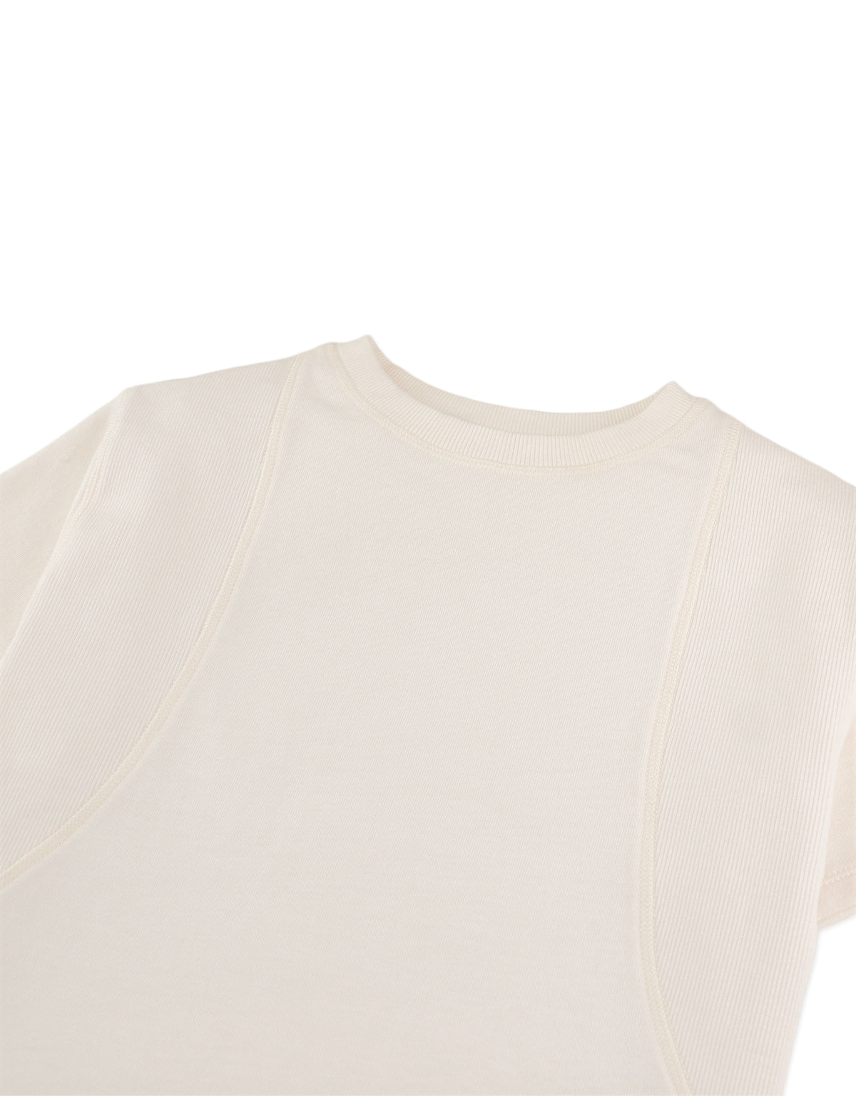 Detail front photo of Finnian Combi T-Shirt in off-white, focusing on the stitching design and fabric surface, from the Holiday collection of Filipino kids fashion brand Gingersnaps Philippines.