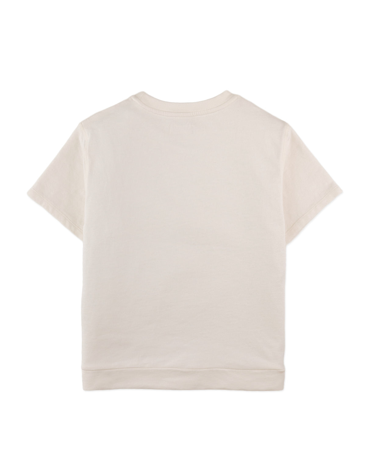 Full back photo of Finnian Combi T-Shirt in off-white, showing the plain back panel and sleeve length, from the Holiday collection of Filipino kids fashion brand Gingersnaps Philippines.