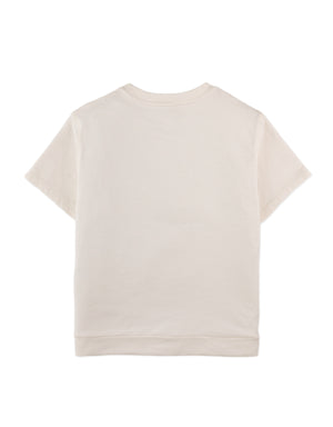 Full back photo of Finnian Combi T-Shirt in off-white, showing the plain back panel and sleeve length, from the Holiday collection of Filipino kids fashion brand Gingersnaps Philippines.