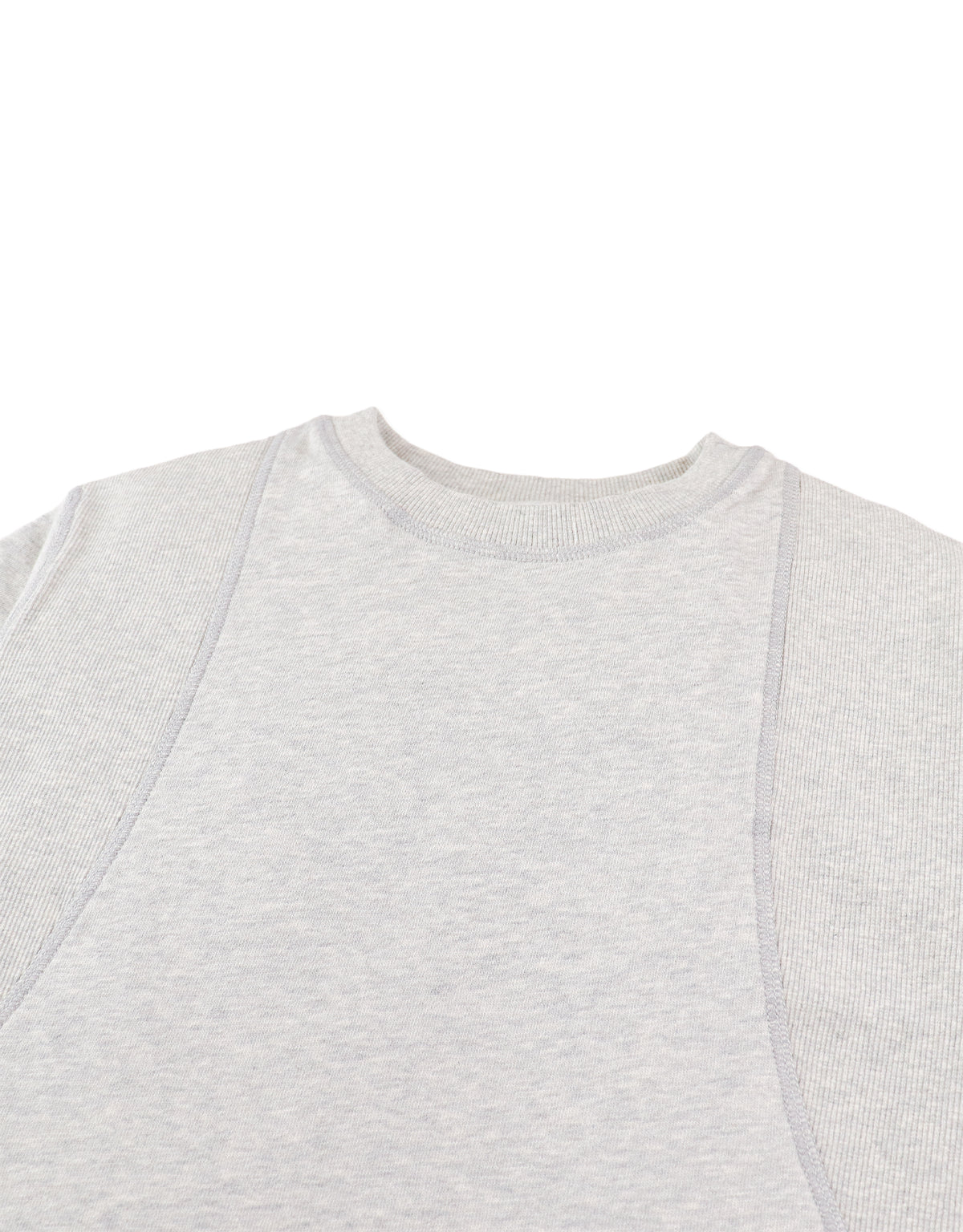 Detail front photo of Finnian Combi T-Shirt in gray, focusing on the stitching design and fabric surface, from the Holiday collection of Filipino kids fashion brand Gingersnaps Philippines.