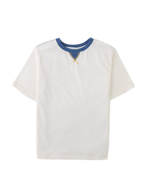 Full front photo of Julien V-Patch Tee in off-white, from the Holiday collection of Filipino kids fashion brand Gingersnaps Philippines.