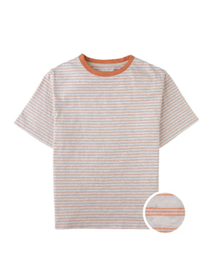 Full front photo of Corin Tee with fine stripes in caramel, from the Holiday collection of Filipino kids fashion brand Gingersnaps Philippines.