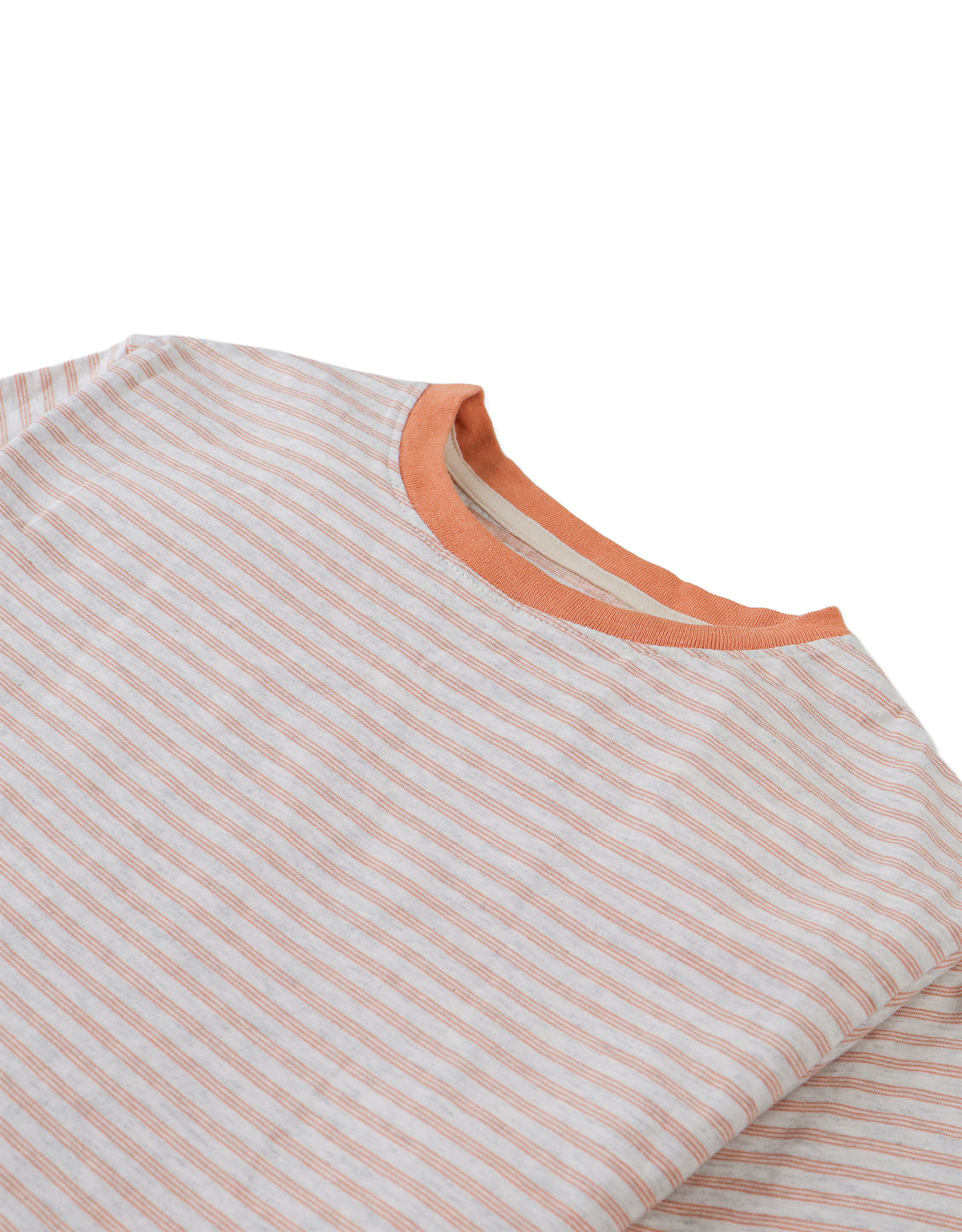 Details front photo of Corin Tee with fine stripes in caramel, showing delicate stripe pattern and lightweight fabric texture, from the Holiday collection of Filipino kids fashion brand Gingersnaps Philippines.