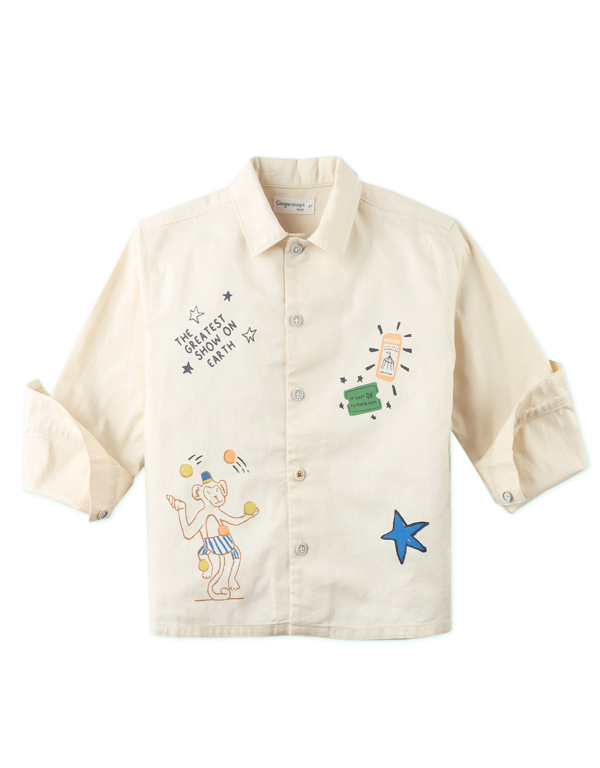 BOYS CONNOR LONG SLEEVE SHIRT WITH CIRCUS PRINT