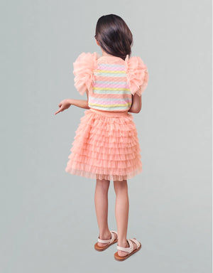 Crysha Striped Pointelle Knit Top With Ruffle Sleeves fabric and fit detail