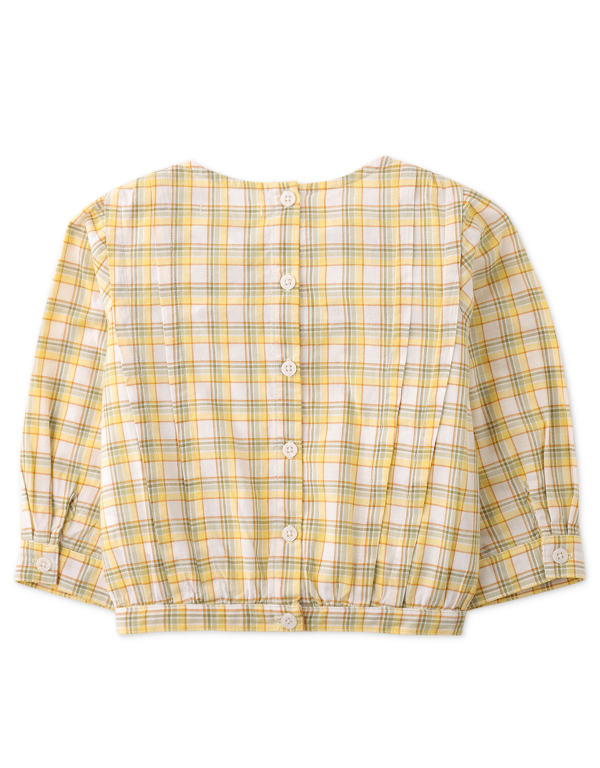 GIRLS CHECKERED TOP WITH FLORAL EYELET