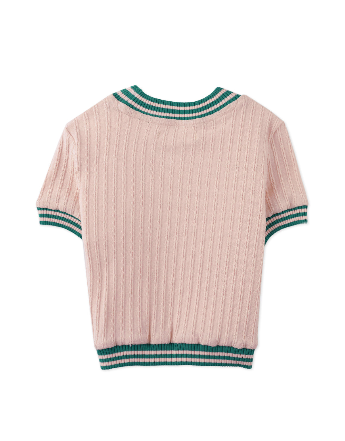 GIRLS ANNE TOP WITH STRIPEY RIBBING