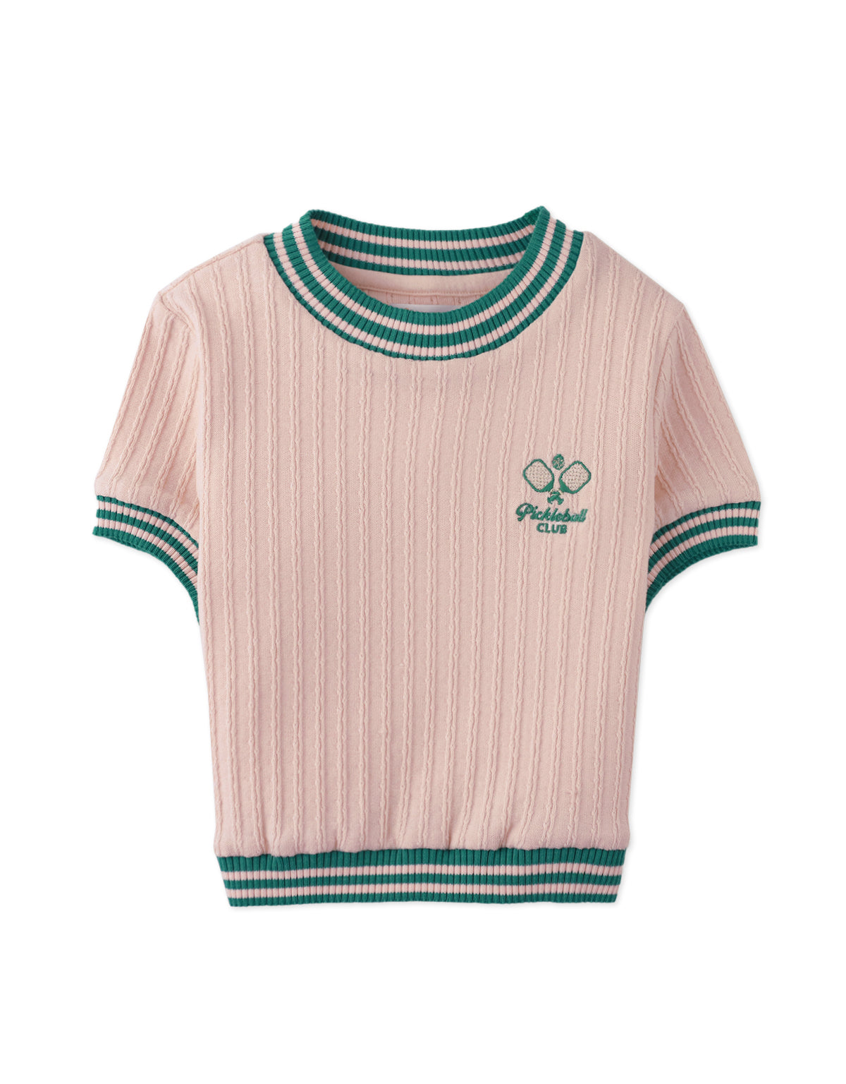 GIRLS ANNE TOP WITH STRIPEY RIBBING