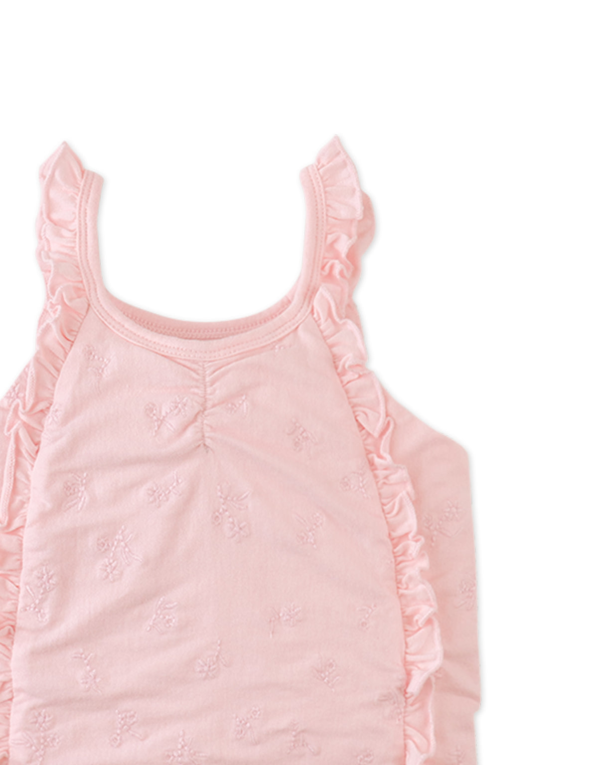 Rosa Floral Embroidered Cotton Knit Blouse with Ruffles front view