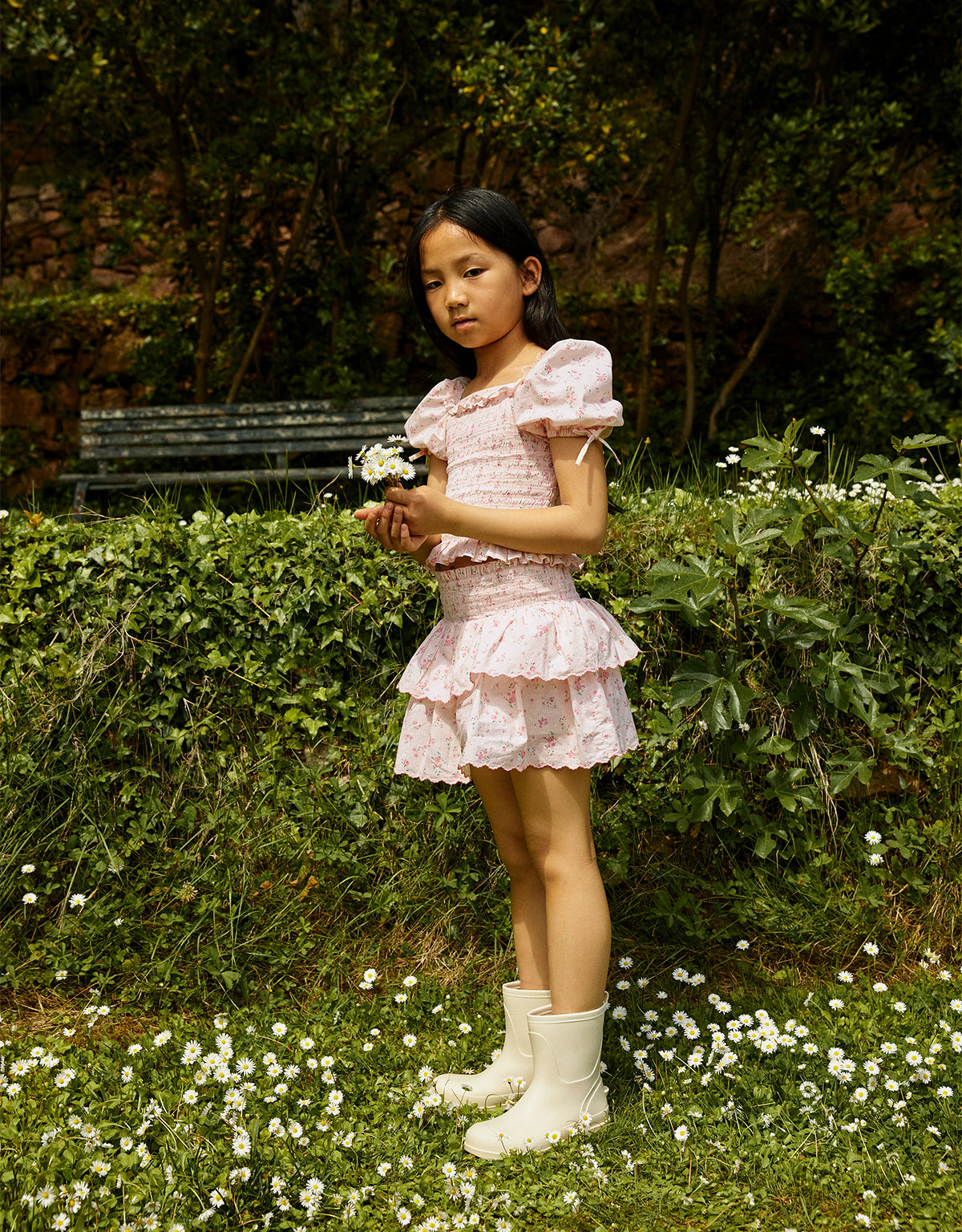 Priscilla Smocked Top with Puff Sleeves front view