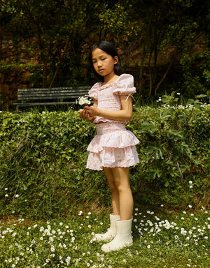 Priscilla Smocked Top with Puff Sleeves front view