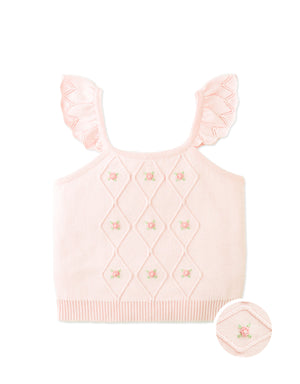 Georgina Knitted Blouse with Bullion Flower Embroidery front view