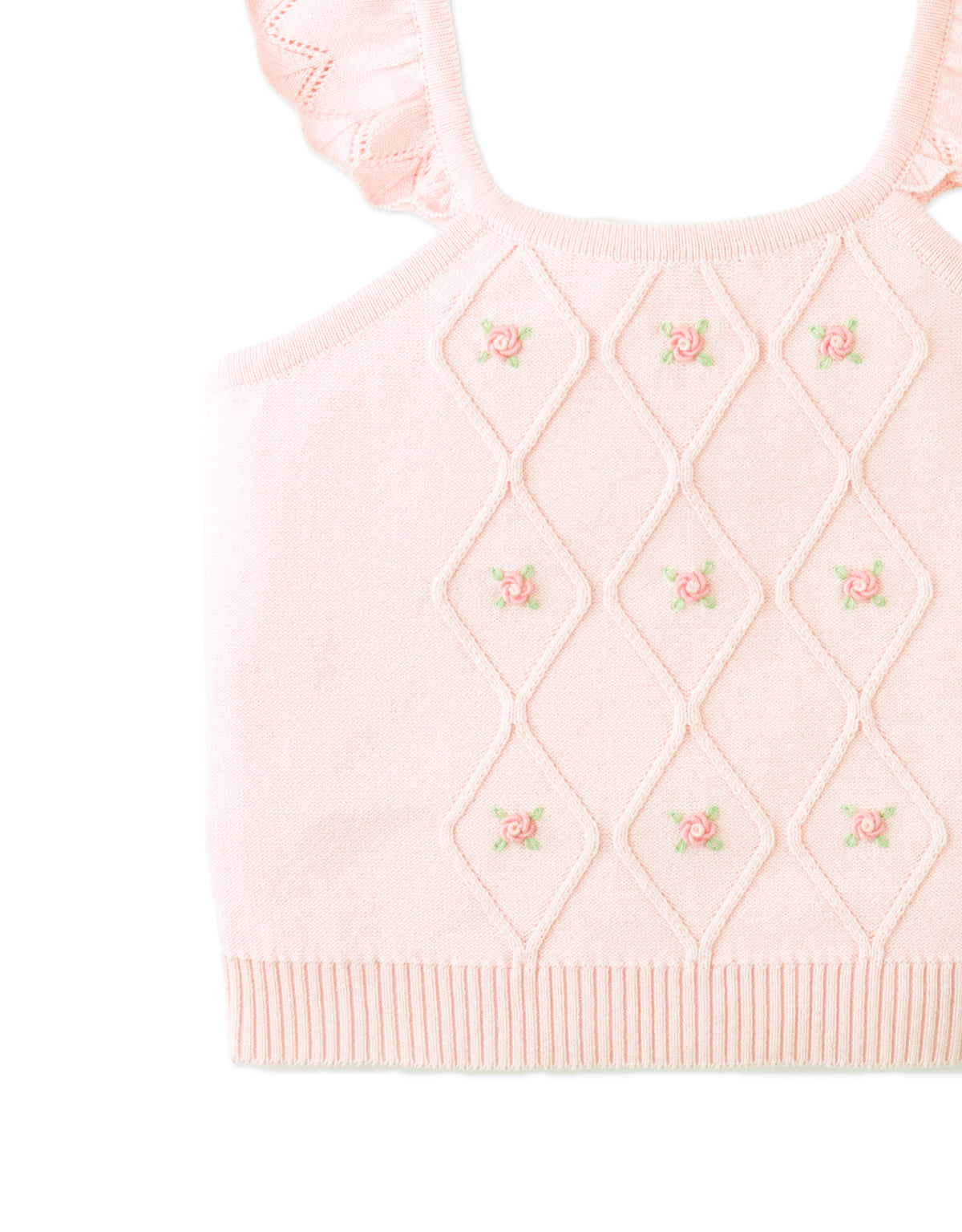 Georgina Knitted Blouse with Bullion Flower Embroidery close-up detail