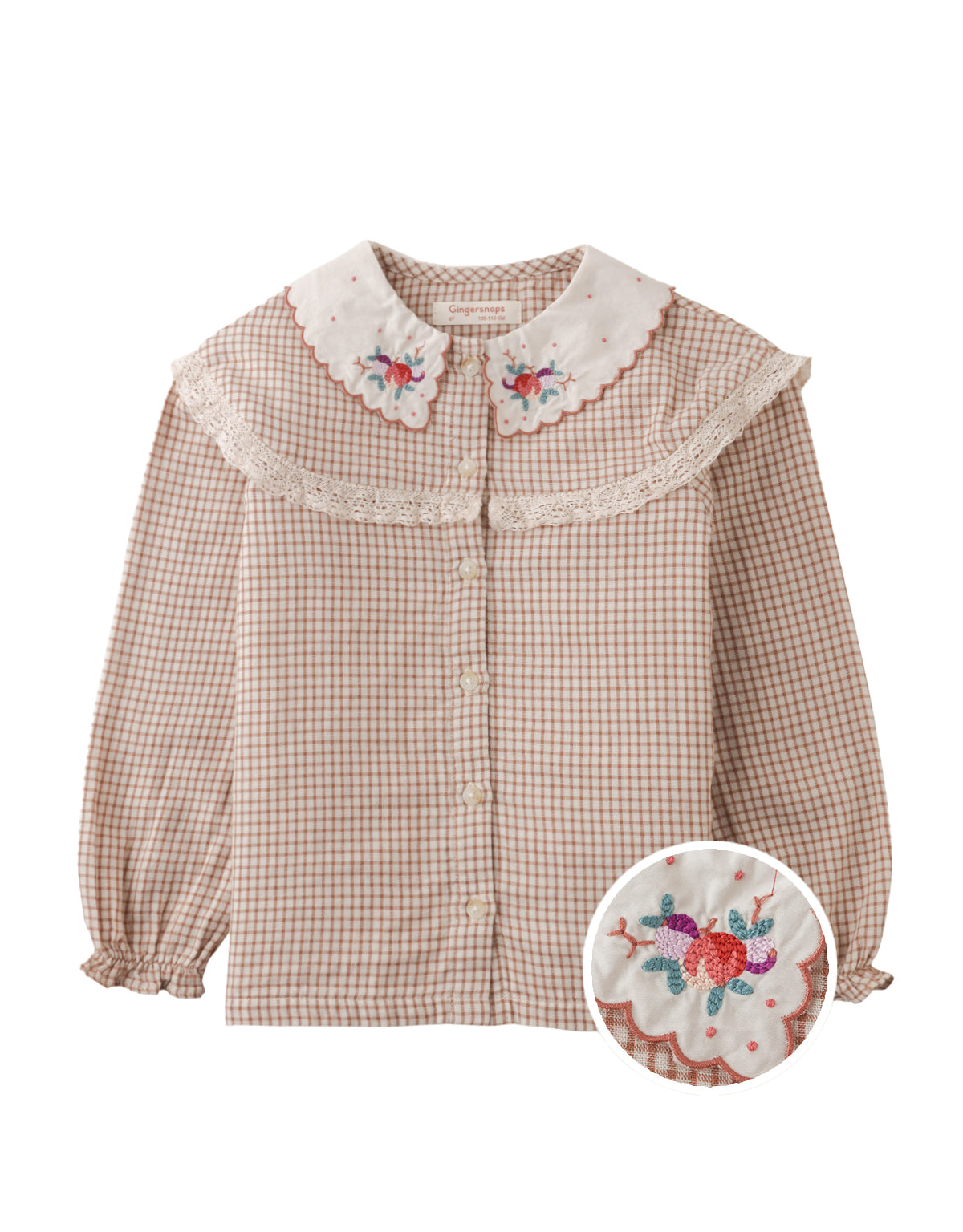 BERNADETTE LONG SLEEVES SHIRT SUTHERLAND WITH CONTRAST EMBROIDERED COLLAR AND LACE RUFFLES