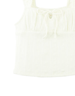 Guenevere Pointelle Blouse With Ruched Sleeves And Matching Tie style detail