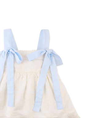 Full front catalog image of the Leilani Embroidered Top with Bow Tie Straps for kids from the Spring Summer collection of Gingersnaps Philippines.