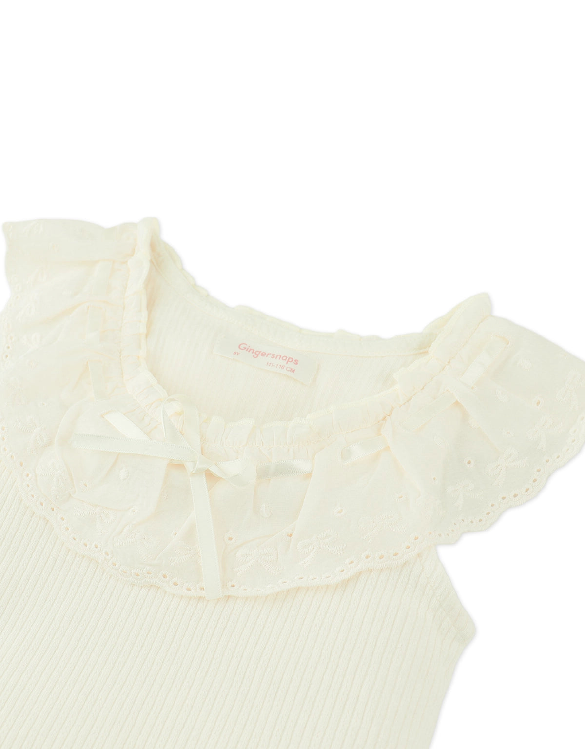 CINDY RIBBED TOP WITH SCALLOPED COLLAR AND BOW