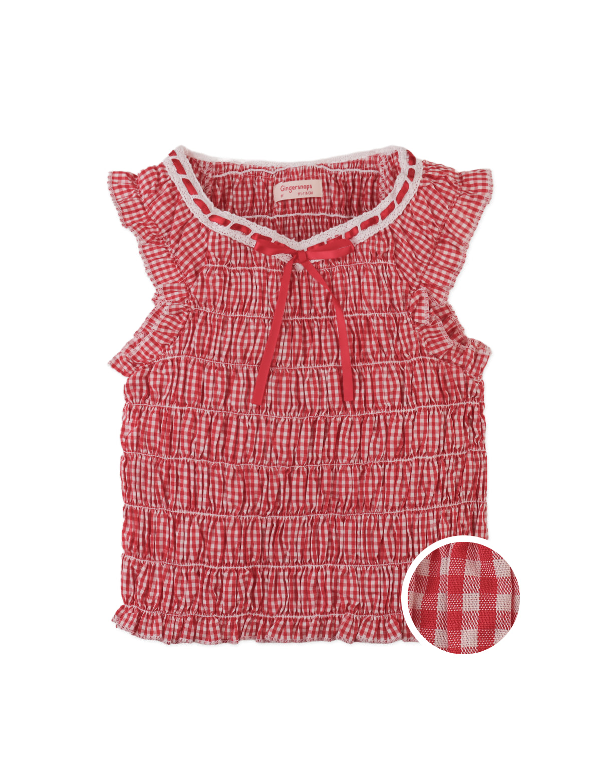 AGNES SMOCKED TOP WITH LACE AND BOW DETAILS