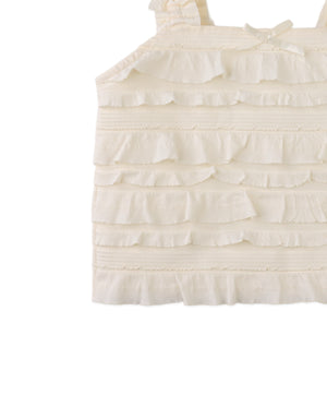 Suri Tank Top with All- Over Ruffles and Satin Bow style detail