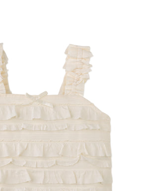Suri Tank Top with All- Over Ruffles and Satin Bow close-up detail