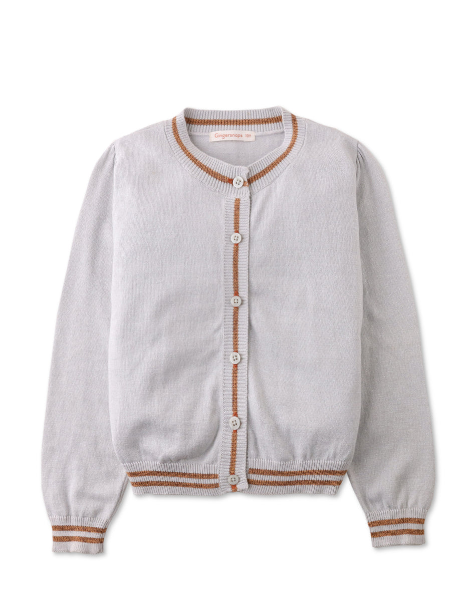 GIRLS CARDI WITH STRIPEY RIBBED TRIMS– Gingersnaps