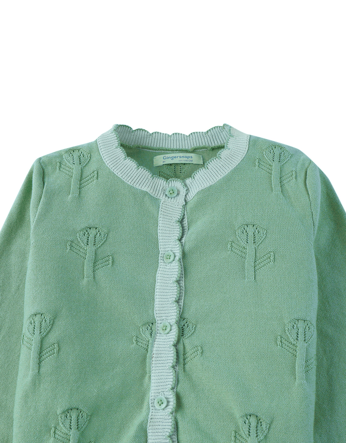 Full front catalog image of the Natalie Cardigan with Scalloped Ribbed Edges for kids from the Spring Summer collection of Gingersnaps Philippines.