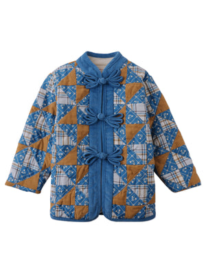 Julianne Patchwork Coat With Chinese Buttons front view