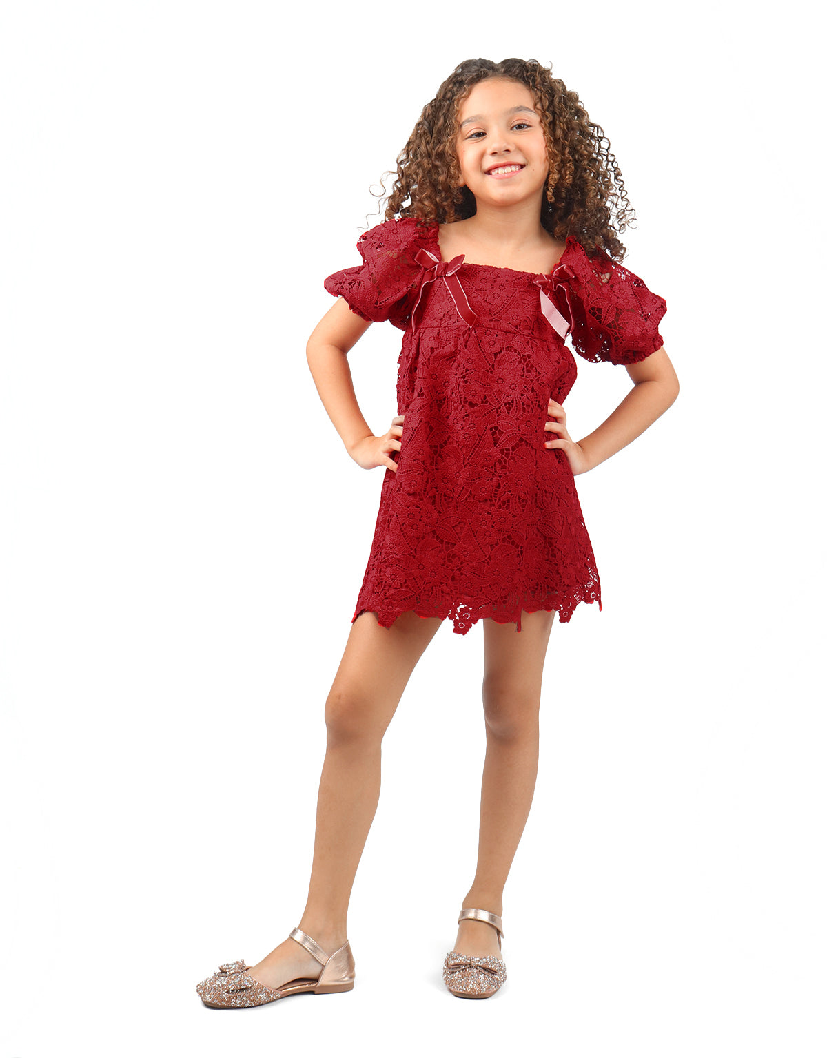 GIRLS FLORAL LACE EMPIRE DRESS