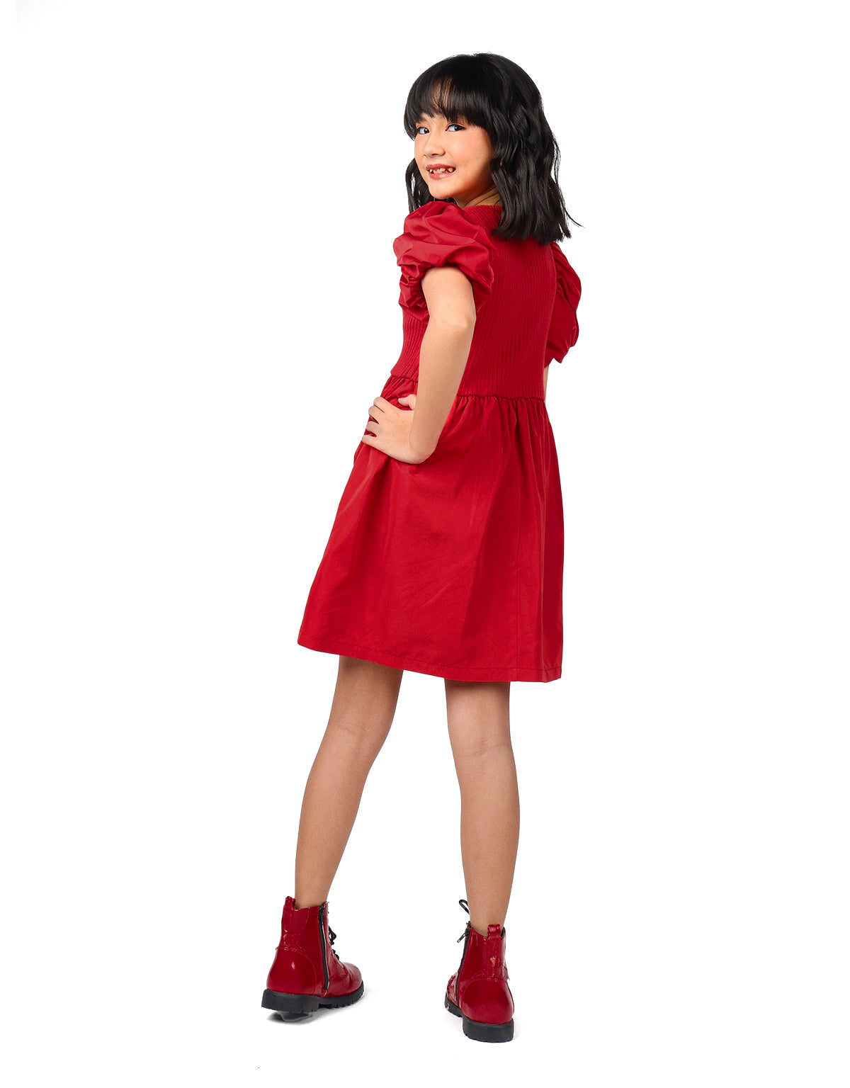 GIRLS TAFFETA BUBBLE SLEEVES DRESS