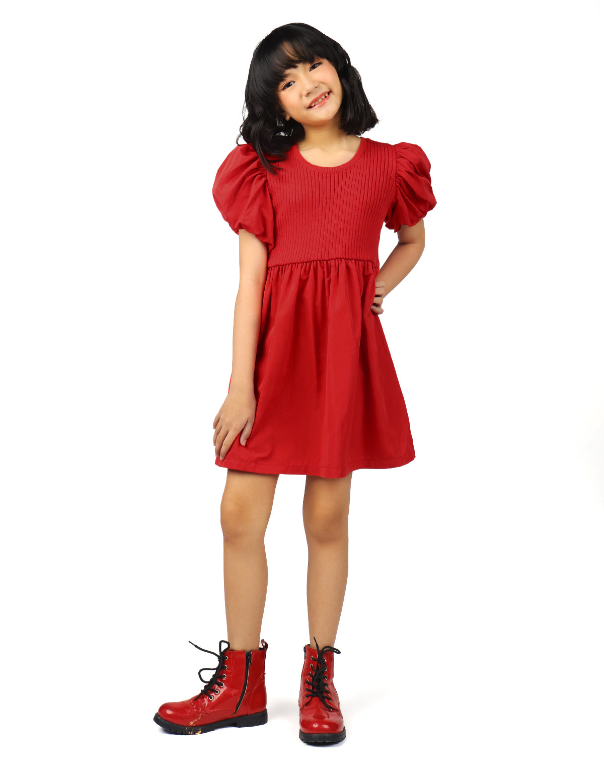 GIRLS TAFFETA BUBBLE SLEEVES DRESS