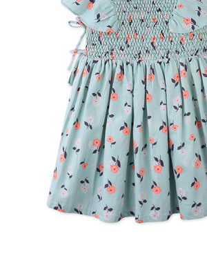 Suzy Dress With Flutter Sleeves In Ditsy Print style detail