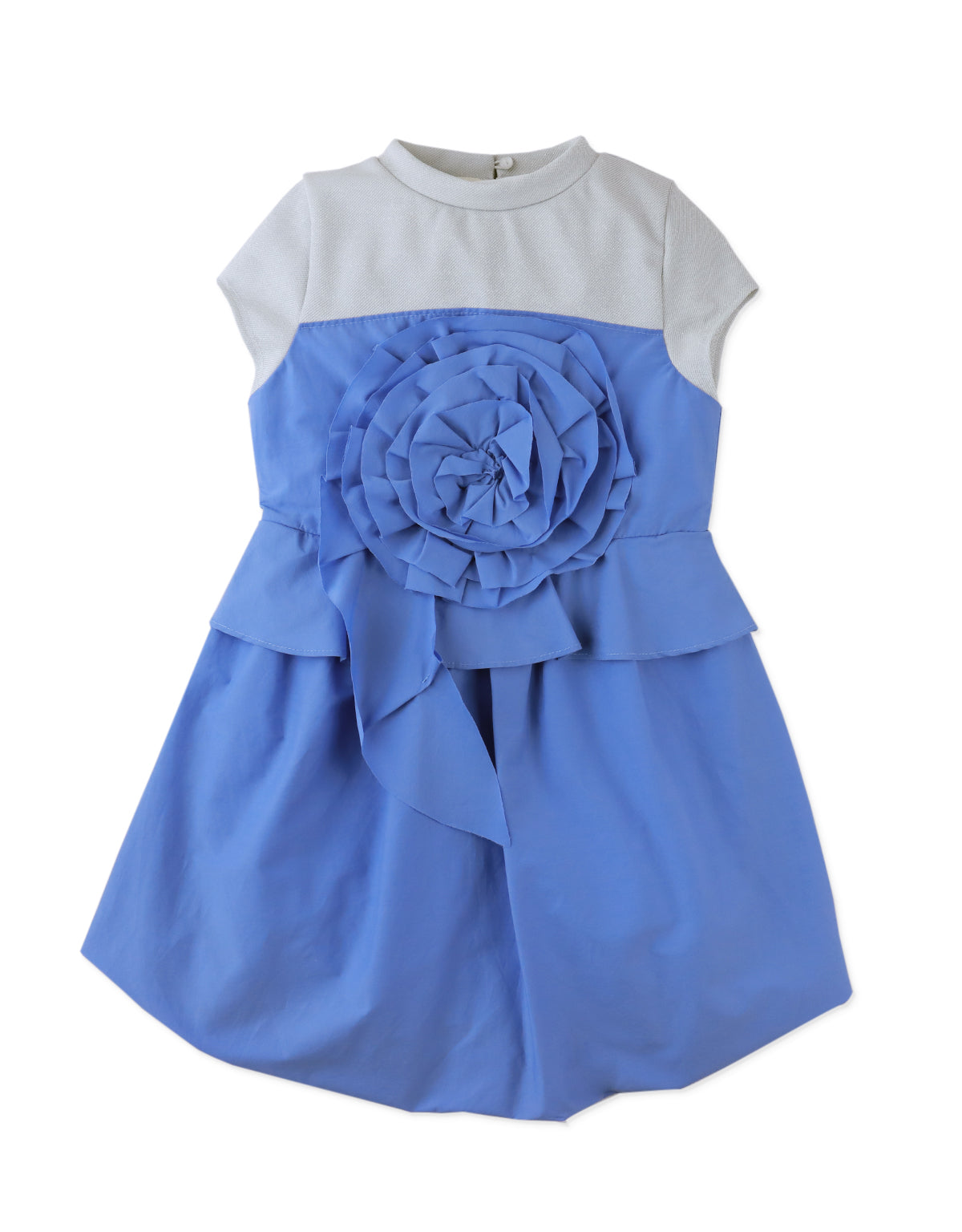 GIRLS BETHEL MOCK TEE BUBBLE DRESS WITH ROSE APPLIQUE AND PEPLUM