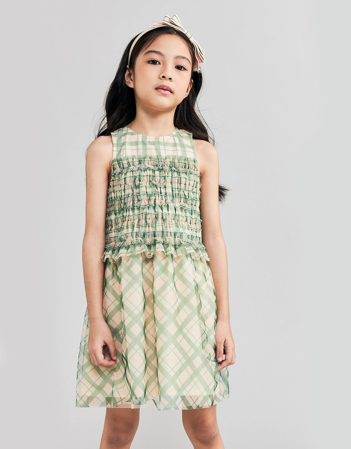 MARTHA TULLE DRESS WITH SMOCKED BODICE