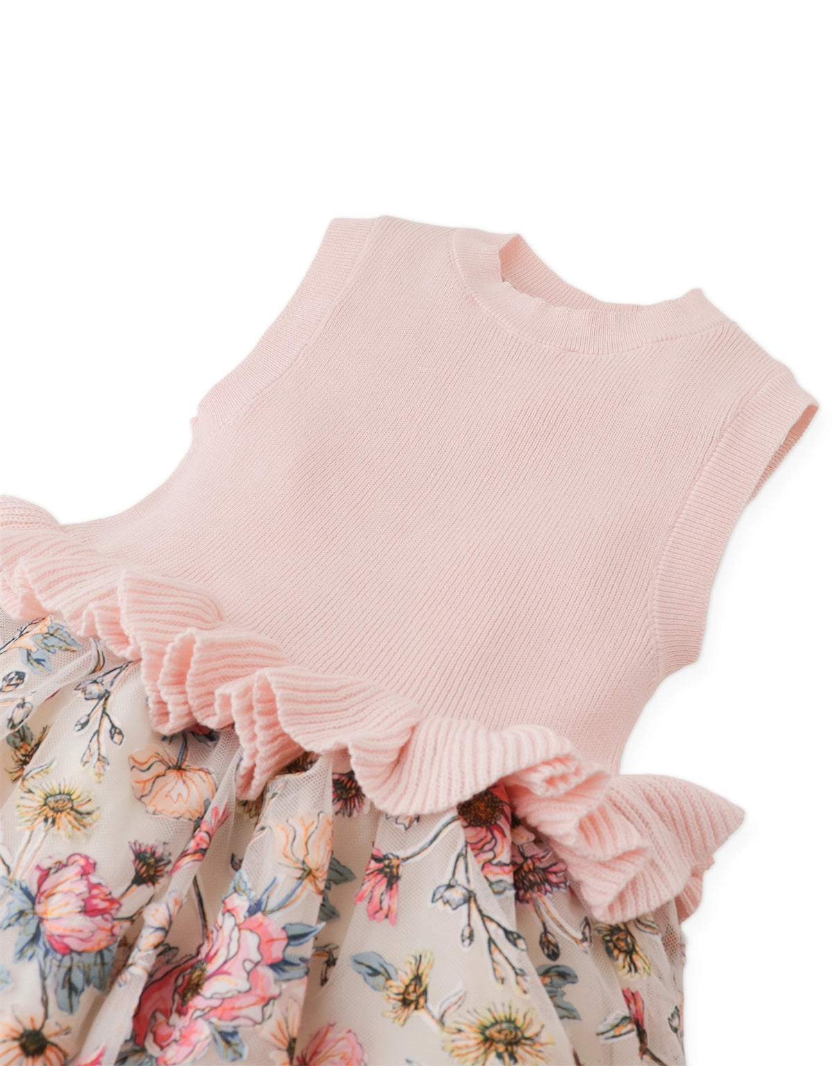 LOUELLA SLEEVELESS KNITTED TOP WITH FLORAL EMBROIDERED TULLE SKIRT