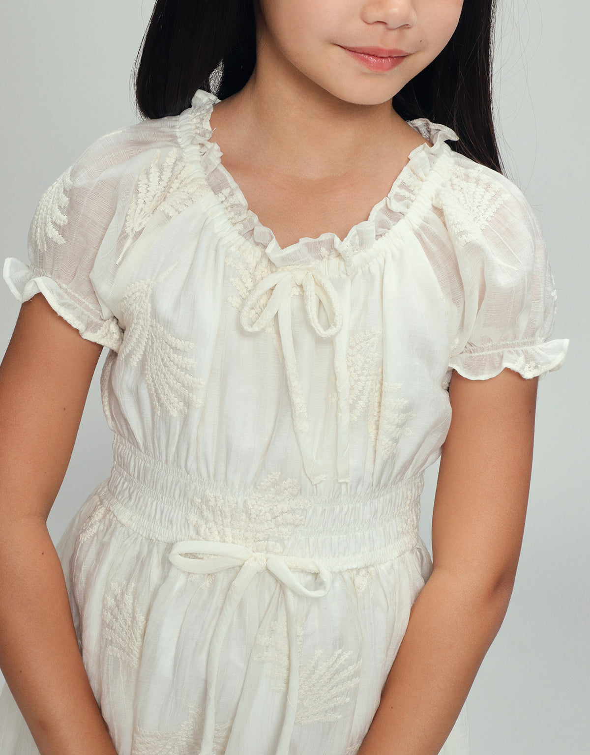 STELLA FLORAL EMBROIDERED MAXI DRESS WITH SMOCKED BODICE