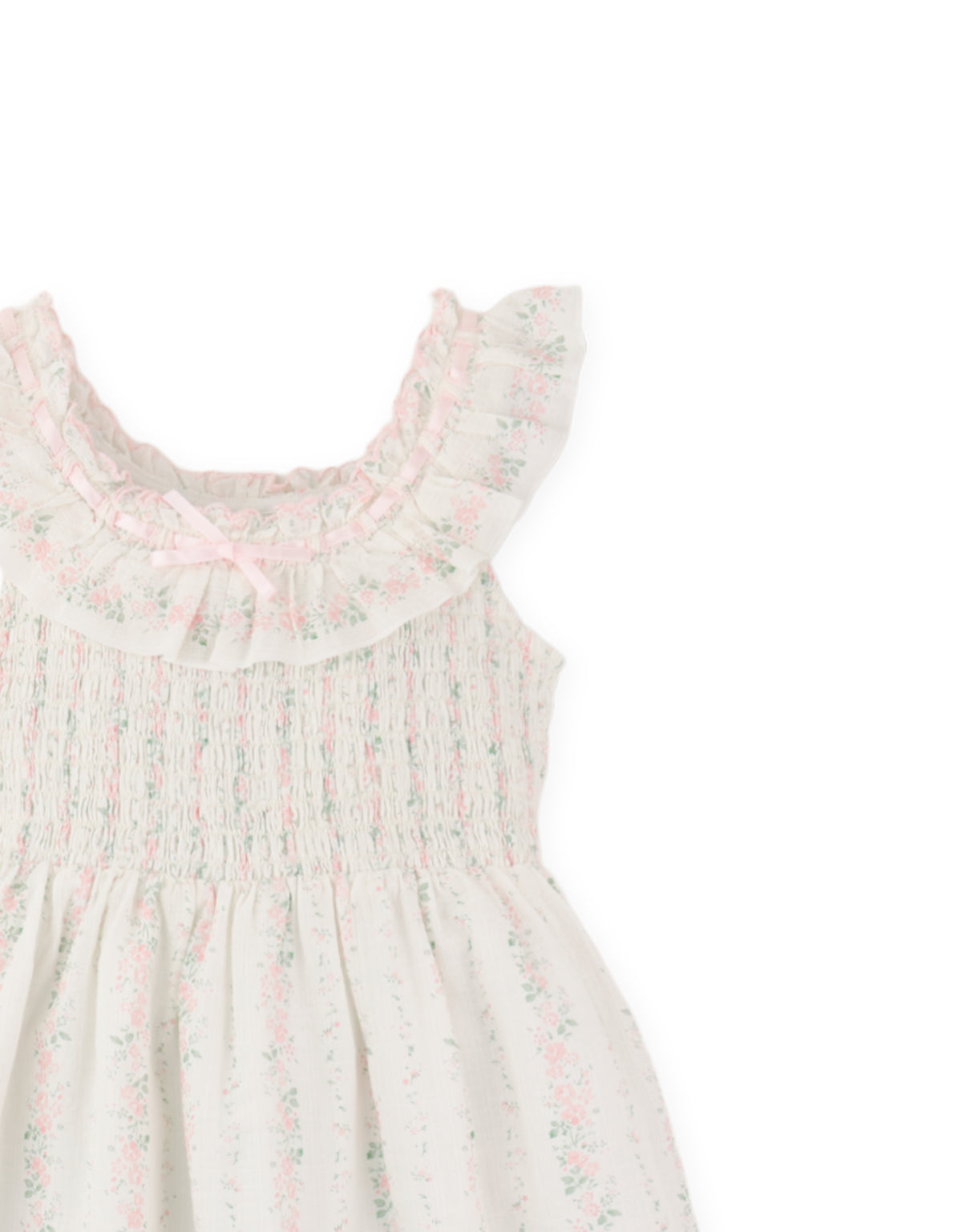 ALLEGRA PRINTED SMOCKED DRESS WITH RUFFLED AND RIBBON DETAILS